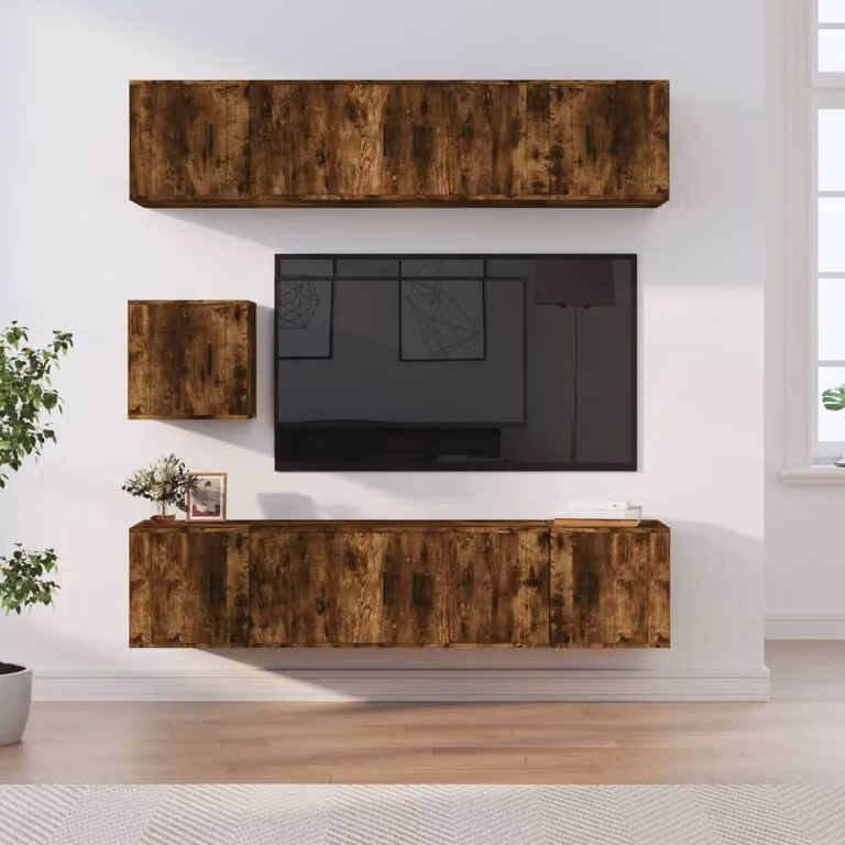 Set di mobili porta TV da 7 pezzi vidaXL in legno multistrato color marrone opaco