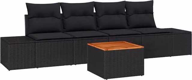 Set Divano da Giardino con cuscino 5 pz | Set Salotto da Giardino Nero polyrattan