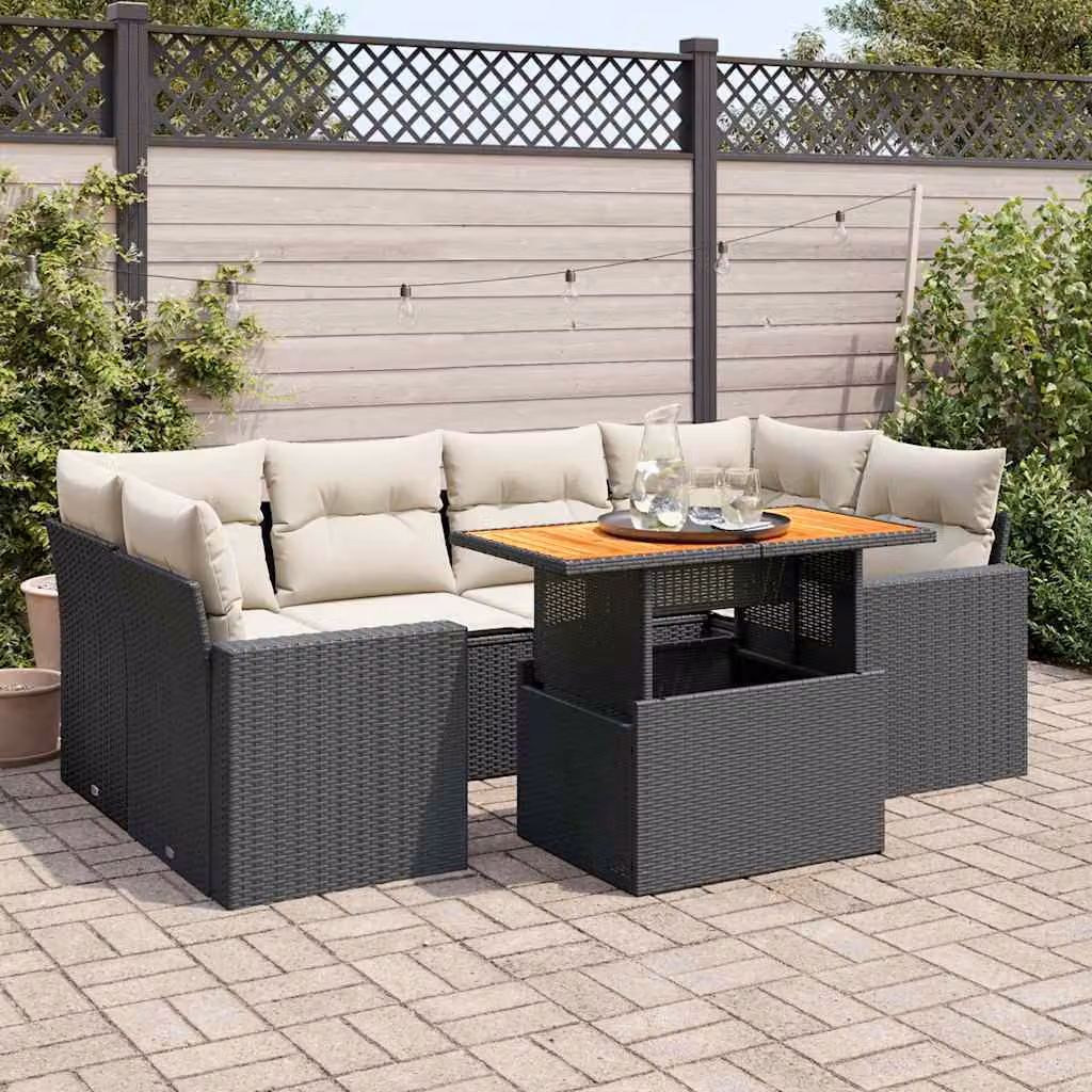 Maison Exclusive - Set da giardino 7 pezzi con cuscini in polyrattan nero