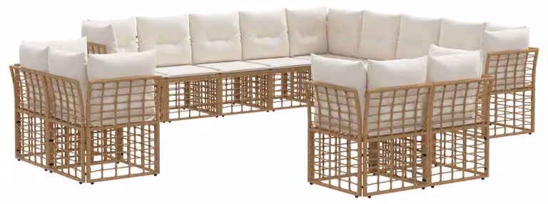 Set di divani da esterno Naturale e Bianco Crema Poliestere