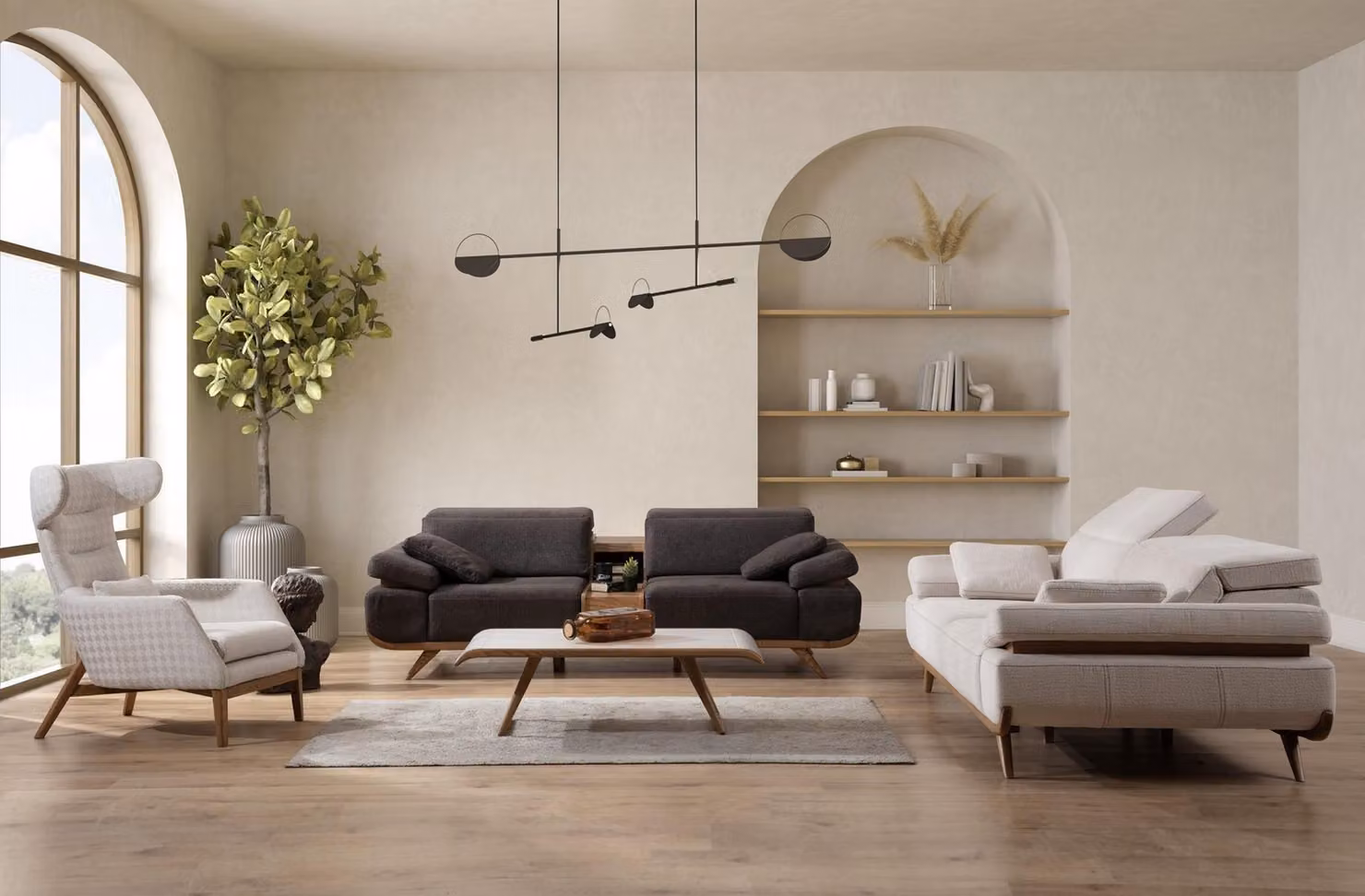 Zweifarbige Wohnzimmer Sofagarnitur Moderne 2x 3 Sitzer Luxus Sessel