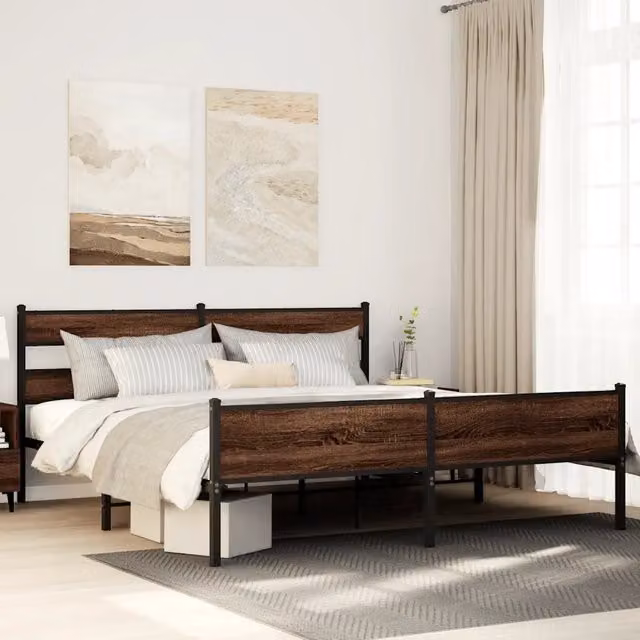 Giroletto senza Materasso in Metallo-Struttura Letto Rovere Marrone 200x200 cm 815225