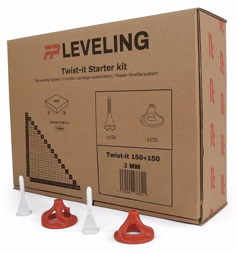 Sistema di livellamento piastrelle - Kit starter - 3 mm - 150 clip - 150 cunei - Riutilizzabile