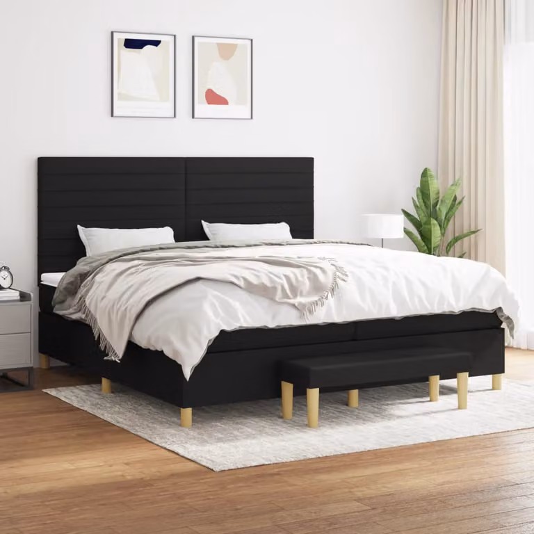 vidaXL Giroletto a Molle Ibrido con Materasso in Tessuto Nero L/P: 200 x 200 cm