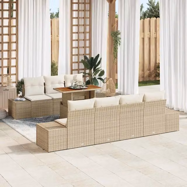 Set Divano da Giardino 8 pz Beige polyrattan 3349924