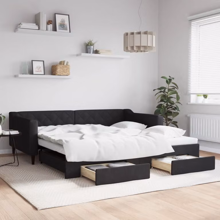 Maison Exclusive - Divano letto estraibile con cassetti, nero, 100x200 cm, tessuto