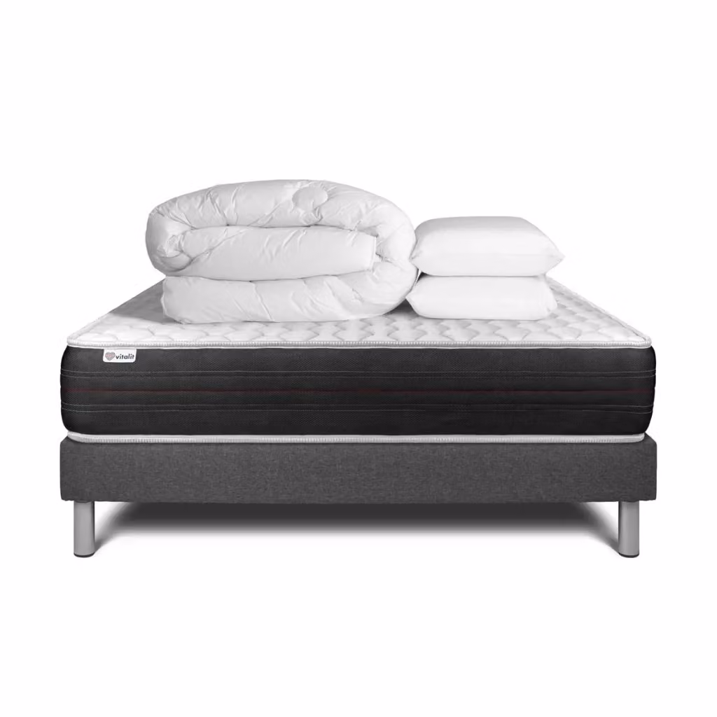 Kit letto completo Vitalspring con materasso in schiuma traspirante 180x200 cm, box spring con doghe, 2 cuscini e piumino, colore bianco – 2