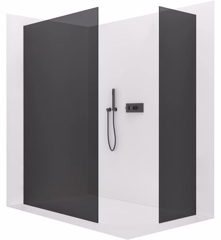 CERANO - Box doccia Walk-in Crystal T L/P - 8 mm - sistema senza montanti - nero opaco, vetro grafite - 160x60x200 cm