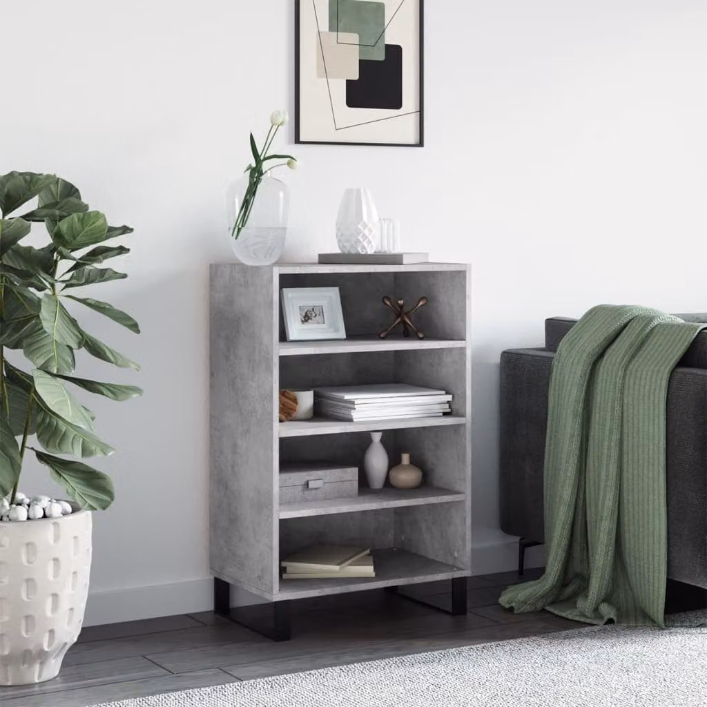 Credenza moderna vidaXL in legno multistrato e metallo, Grigio Cemento, L 57 cm x P 35 cm x H 90 cm