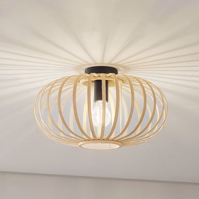 Plafoniera soffitto Lielle Lindby, dimmerabile, Legno chiaro, Soggiorno / Sala da pranzo, bambù, Campagna / Rustiche, Plafoniera