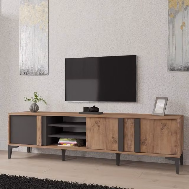 Gruaro, Mobile Porta tv 2 Ripiani, 180x40x50h cm Marrone Rovere
