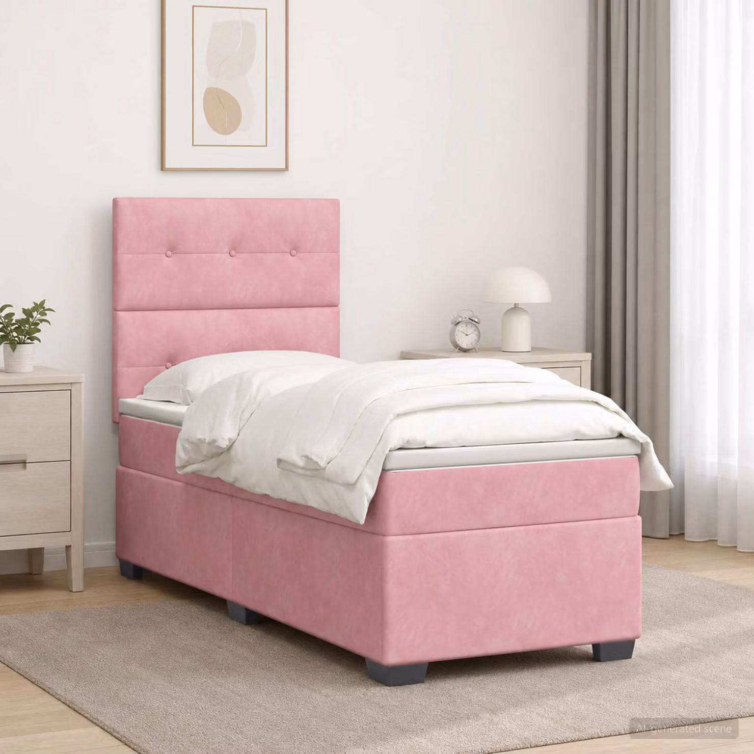 Letto box spring con materasso vidaXL in velluto rosa e bianco, L/P: 200 x 100 cm