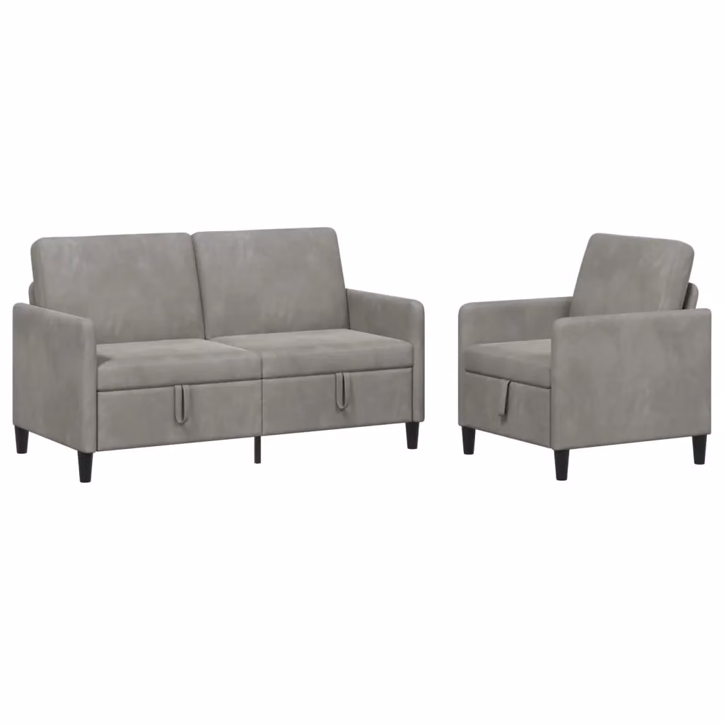 Set di 2 divani moderni vidaXL con contenitore a sollevamento, rivestimento in tessuto grigio e coperture rimovibili per il tuo soggiorno – 2