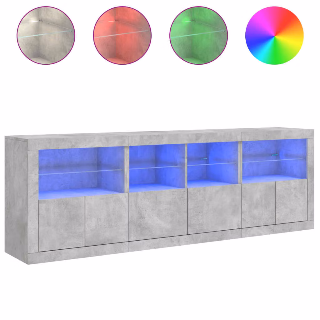 Credenza con Luci LED Grigio Cemento 202x37x67 cm