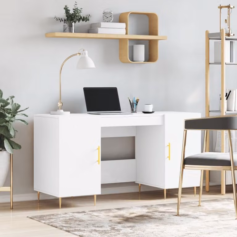 The Living Store Scrivania bianca 140x50x75 cm Materiale a base di legno