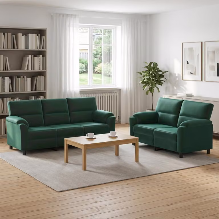 Set di 2 divani moderni vidaXL in velluto verde scuro con struttura in metallo