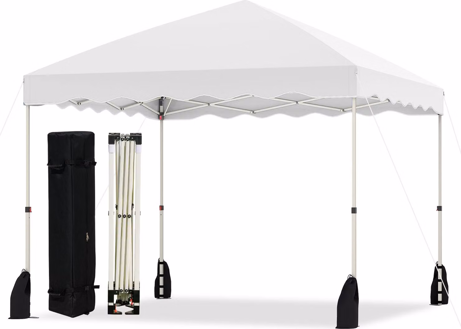 Gazebo pop-up 3 x 3 m, riparo facile da montare con borsa a rotelle, 8 picchetti, 4 ancore, 4 tiranti, 4 sacchi di sabbia, tenda da esterno per carichi pesanti, bianco