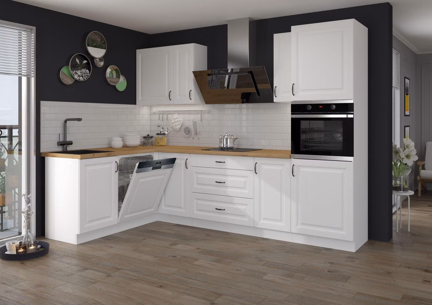 Cucina in stile rustico Stilo Bianca 170x285 cm, cucina componibile, cucina ad angolo