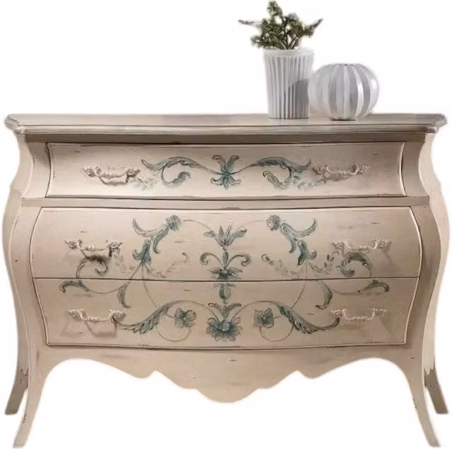 Comò bombato in stile shabby chic con decori floreali di Mobili 2G, colore avorio, L: 130 cm, P: 55 cm, H: 88 cm – 4