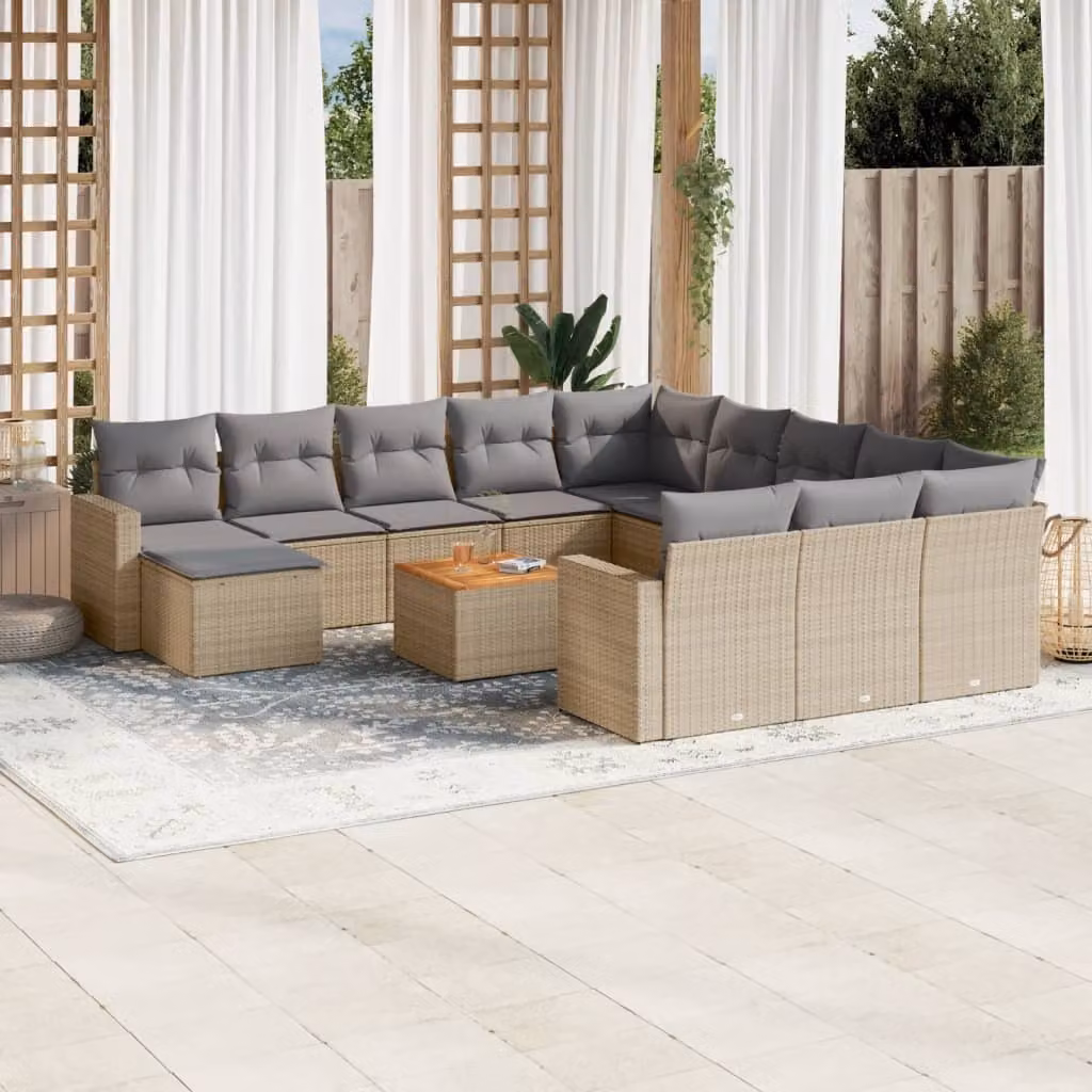 Maison Exclusive - Set Divano da Giardino 13 pz con Cuscini Beige Misto Polyrattan