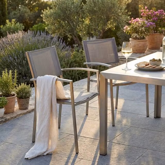 Poltrona da giardino Cosma in metallo e textilene grigio opaco