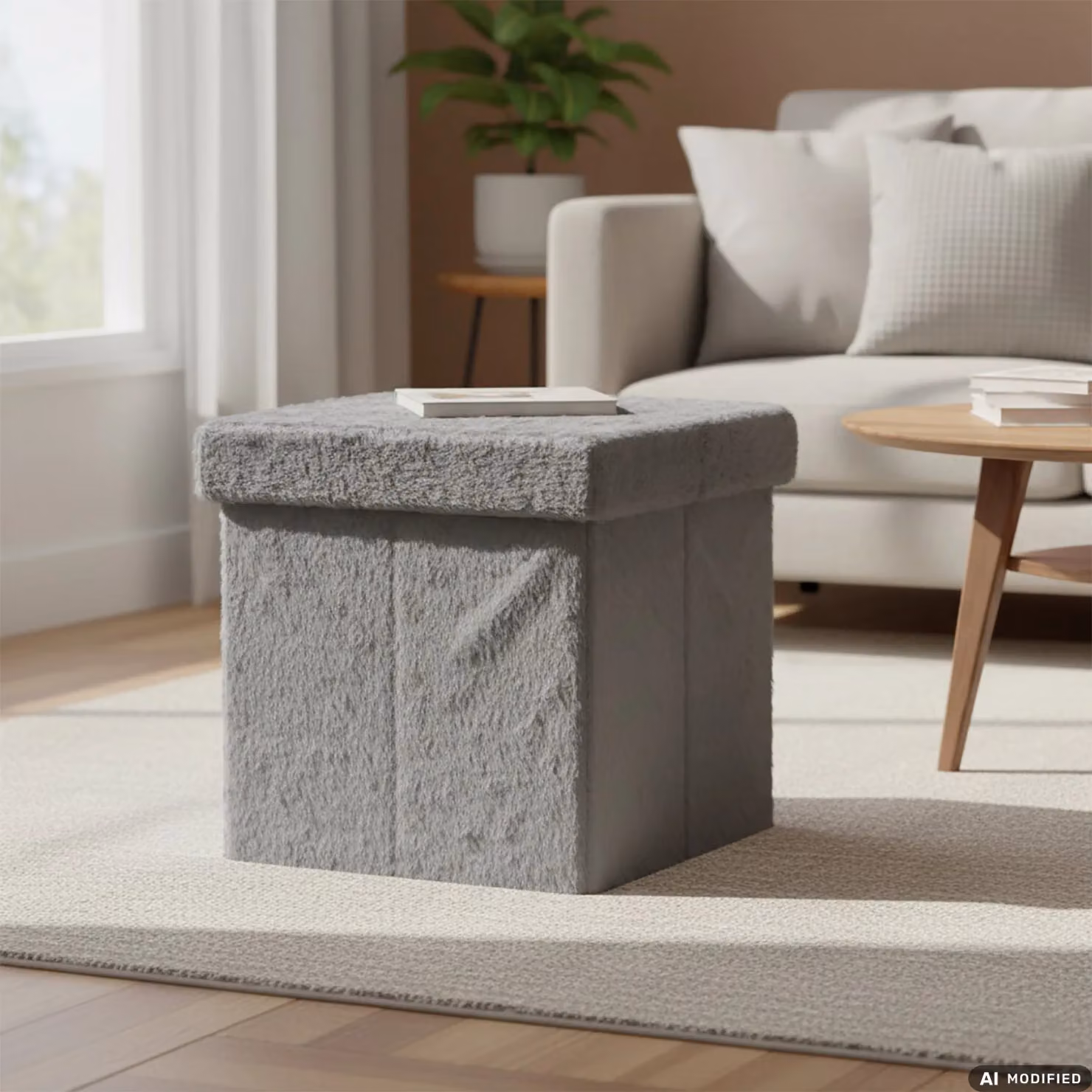 Vestiamo Casa Pouf Contenitore in Pelliccia Sintetica Grigio H x L x P: 38 x 38 x 38 cm – 2