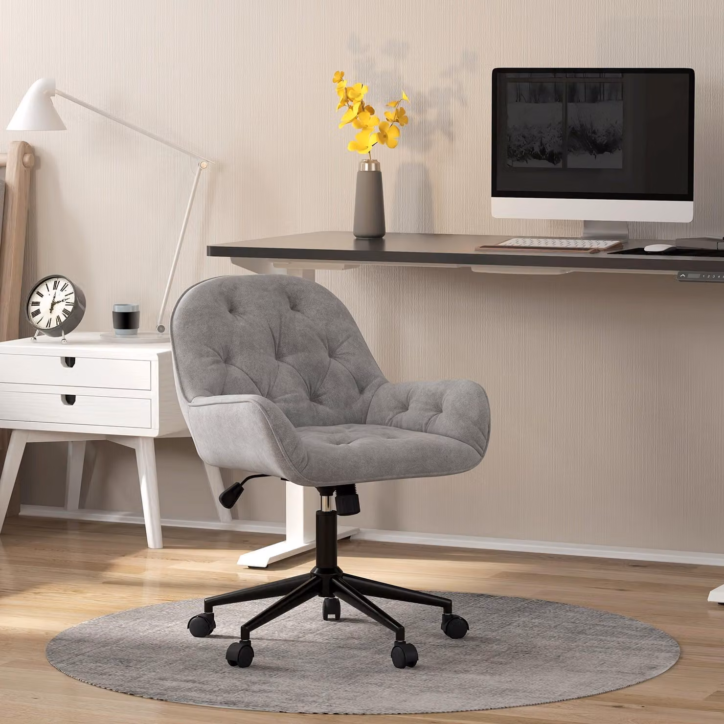 Poltrona girevole - Poltrona relax - Sedia da ufficio - Sedia da lavoro - Sedia - Grigio chiaro, altezza seduta regolabile