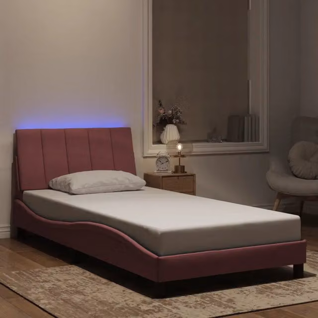 Giroletto con LED senza Materasso-Struttura Letto Hanko Rosa 100x200 cm in Velluto