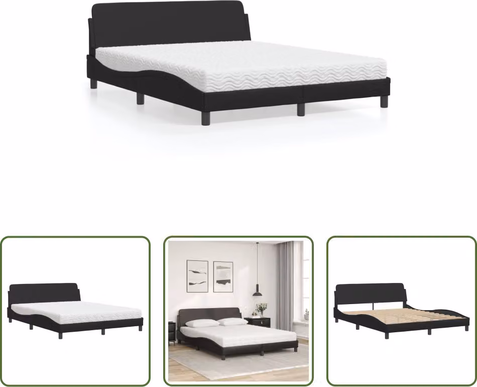 The Living Store Letto con materasso nero 160x200 cm in ecopelle