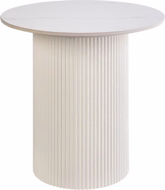 Tavolino rotondo Beliani in ceramica beige e bianco con base in metallo per soggiorno