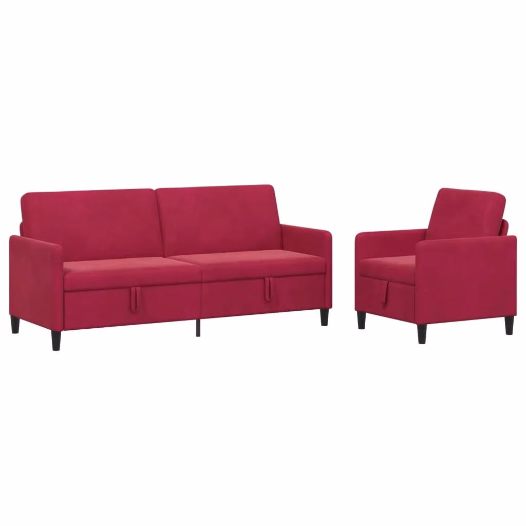 Set di 2 divani moderni vidaXL con contenitore, rivestimento in tessuto rosso, seduta con apertura a sollevamento per il tuo soggiorno – 2