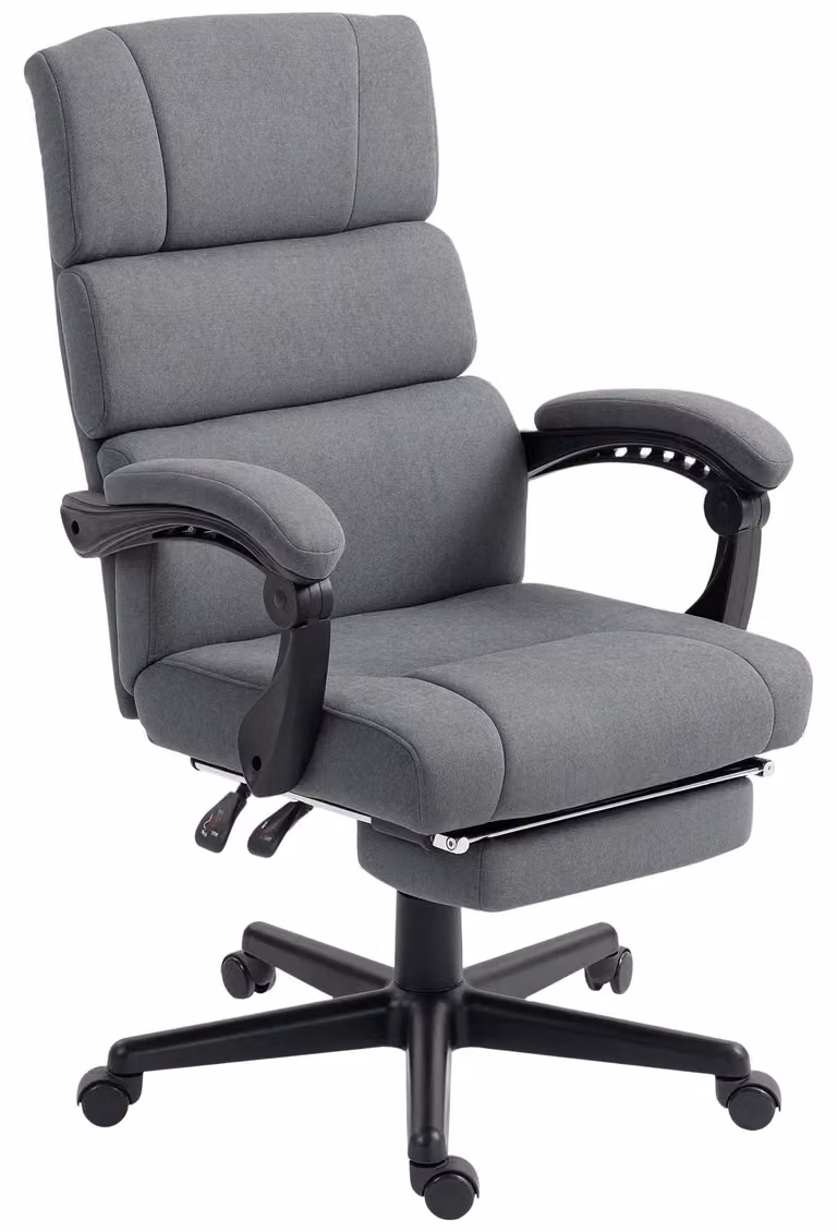 Sedia da ufficio - Sedia ergonomica per scrivania - Braccioli - Poggiapiedi - Regolabile in altezza - Girevole - Rivestita in ecopelle - Grigio scuro