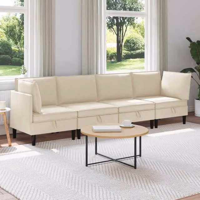 Set di mobili per il soggiorno 4 pz Crema Tessuto 3413779