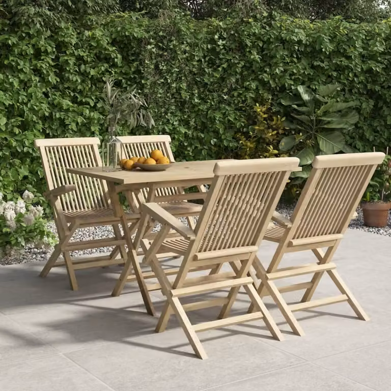 The Living Store Set da pranzo da giardino 5 pezzi in teak massiccio grigio