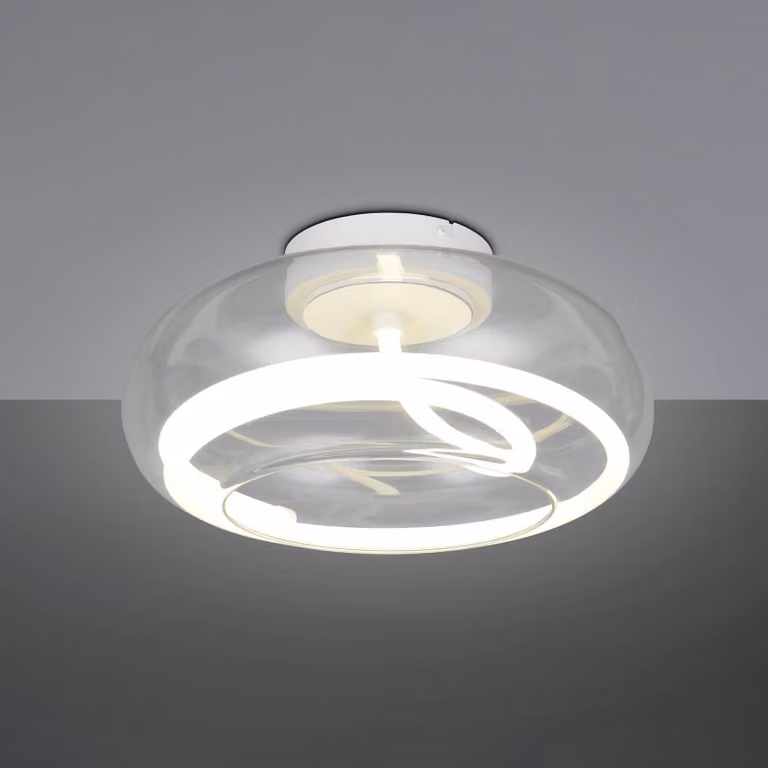 Trio Lighting Plafoniera soffitto Tarsia, dimmerabile, Bianco / Opale, Soggiorno / Sala da pranzo, Vetro, Moderno, Plafoniera