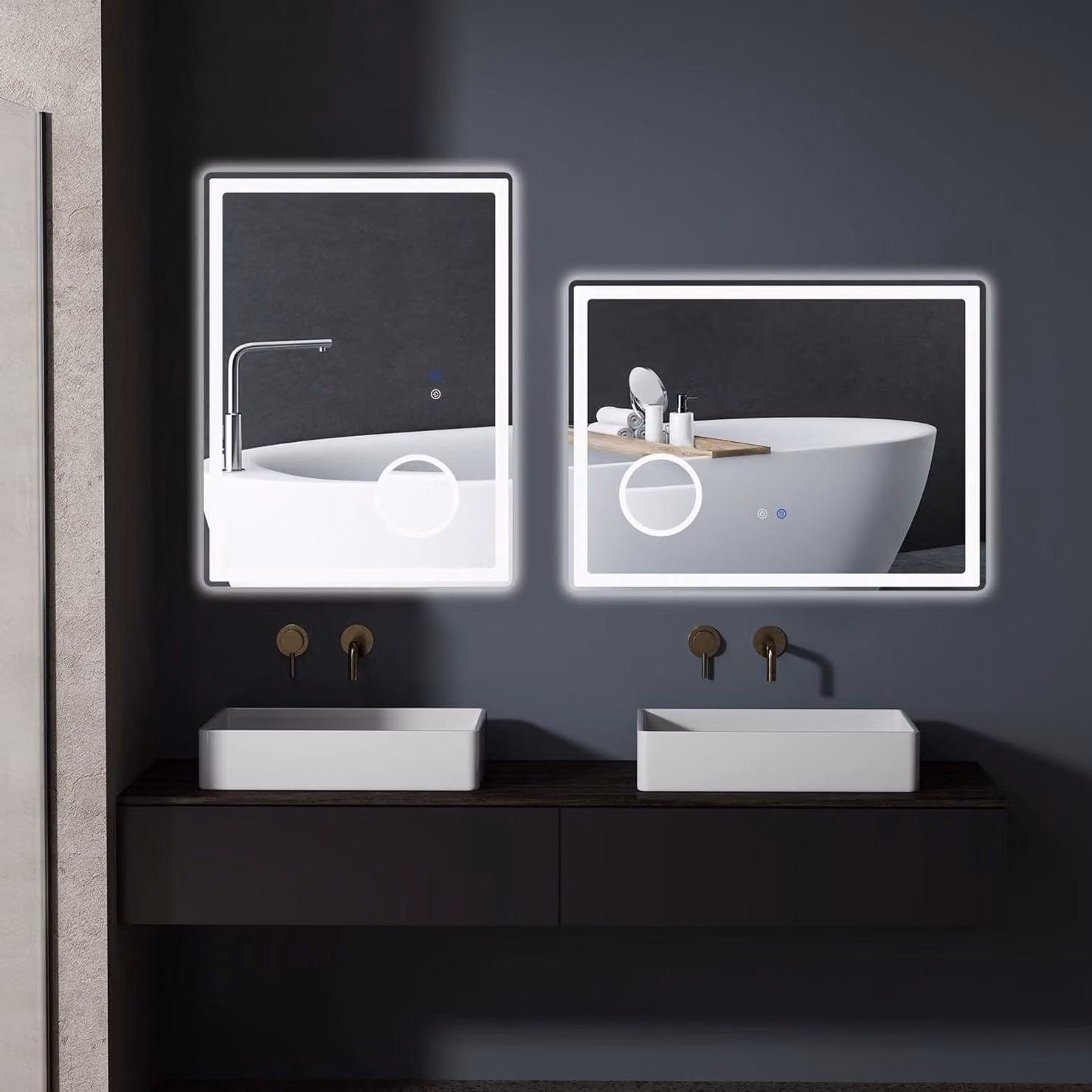 Specchio da bagno a LED - Specchio - Specchio da parete - Specchio ingrandente - Specchio per il trucco - 80x60 cm - Ingrandimento 3x