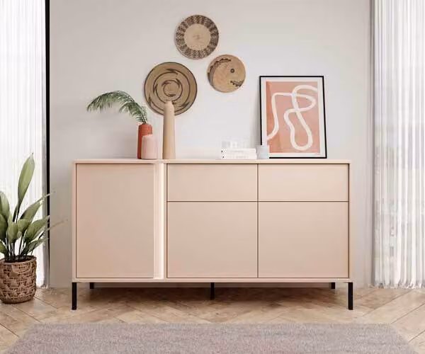 Credenza Dast 153x39,5x81cm beige Cassettiera a 3 ante con illuminazione LED