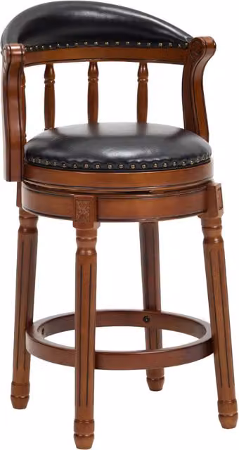 Sgabello da Bar in Legno con Seduta in Vera Pelle di Mucca e Schienale, Girevole a 360°, Altezza 66 cm, Colore Avorio