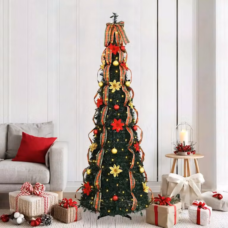 Albero di Natale artificiale vidaXL in PVC verde con 200 LED luce bianca calda