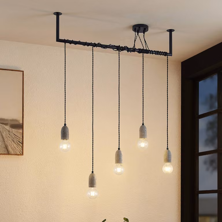 Lampada a sospensione Doravio Lindby, dimmerabile, Nero, Soggiorno / Sala da pranzo, Metallo, Industriale, Lampada a sospensione