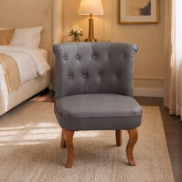 Sedia da pranzo in pelle Top-Grain grigia con gambe in legno massello