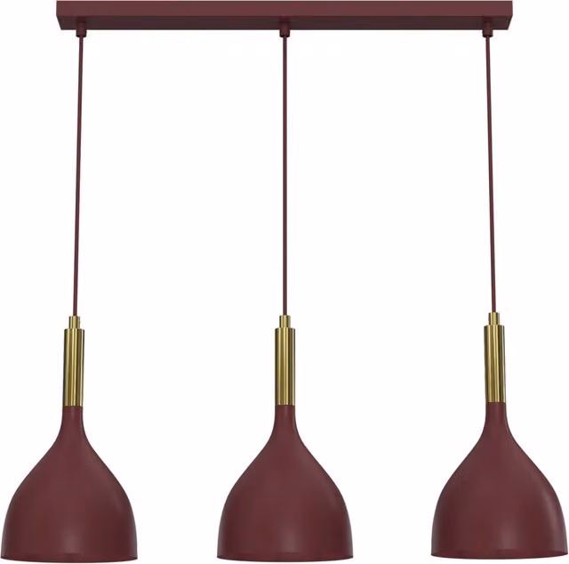 Lampada a sospensione moderna in metallo con bordo oro e rosso, attacco 3xE27, dimmabile