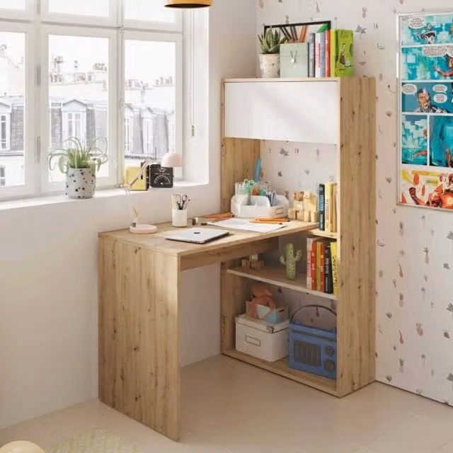 Scrivania Angolare Apogee DMORA Bianco e Rovere L/P/H: 140 x 108 x 70 cm – 1