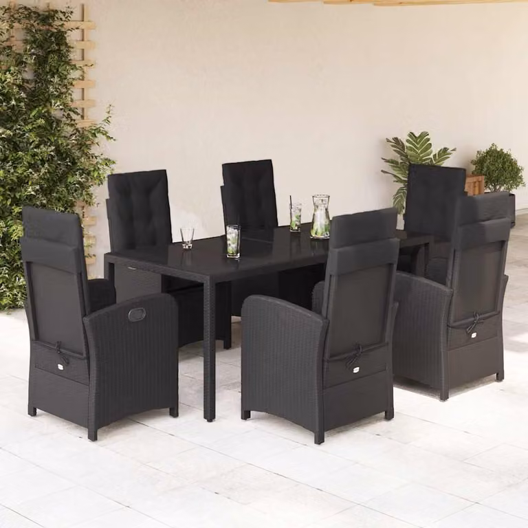 vidaXL Set da Pranzo da Giardino 7 pz in Polyrattan Nero con Piano in Vetro