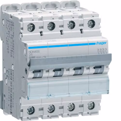 Interruttore automatico 4 poli 10 kA, caratteristica D, 6 A, 4 moduli