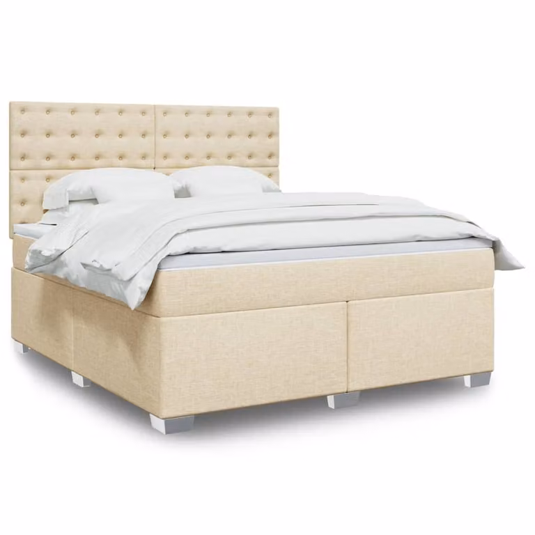 vidaXL Giroletto a Molle con Materasso in Tessuto Beige e Bianco L 180 x P 200 cm