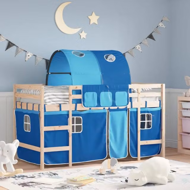 Letto a Soppalco con Tunnel Bambini Blu 80x200cm Massello Pino 3206983