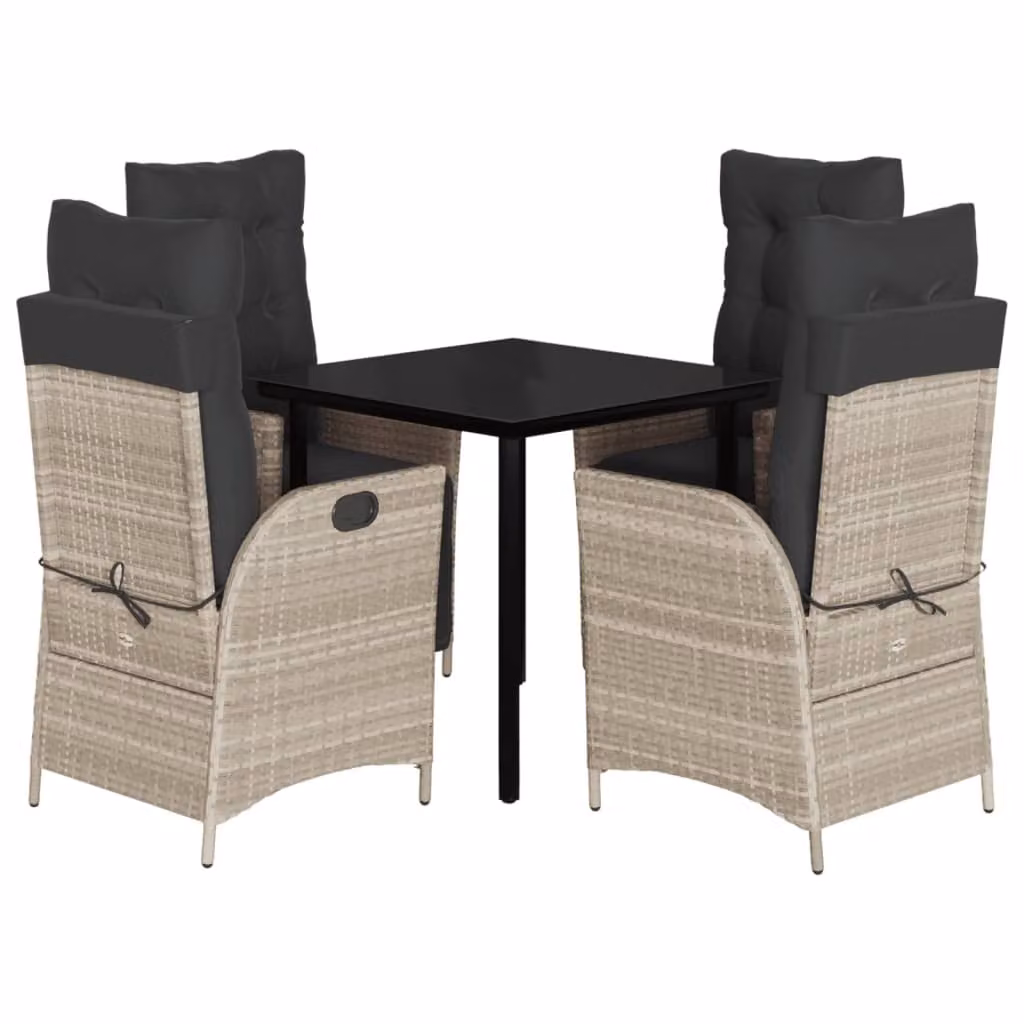 Set Pranzo da Giardino 5pz con Cuscini Grigio Chiaro Polyrattan