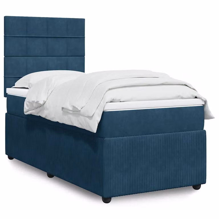 vidaXL Giroletto a Molle Ibrido con Materasso in Velluto Blu e Bianco L/P/H: 100 x 200 cm