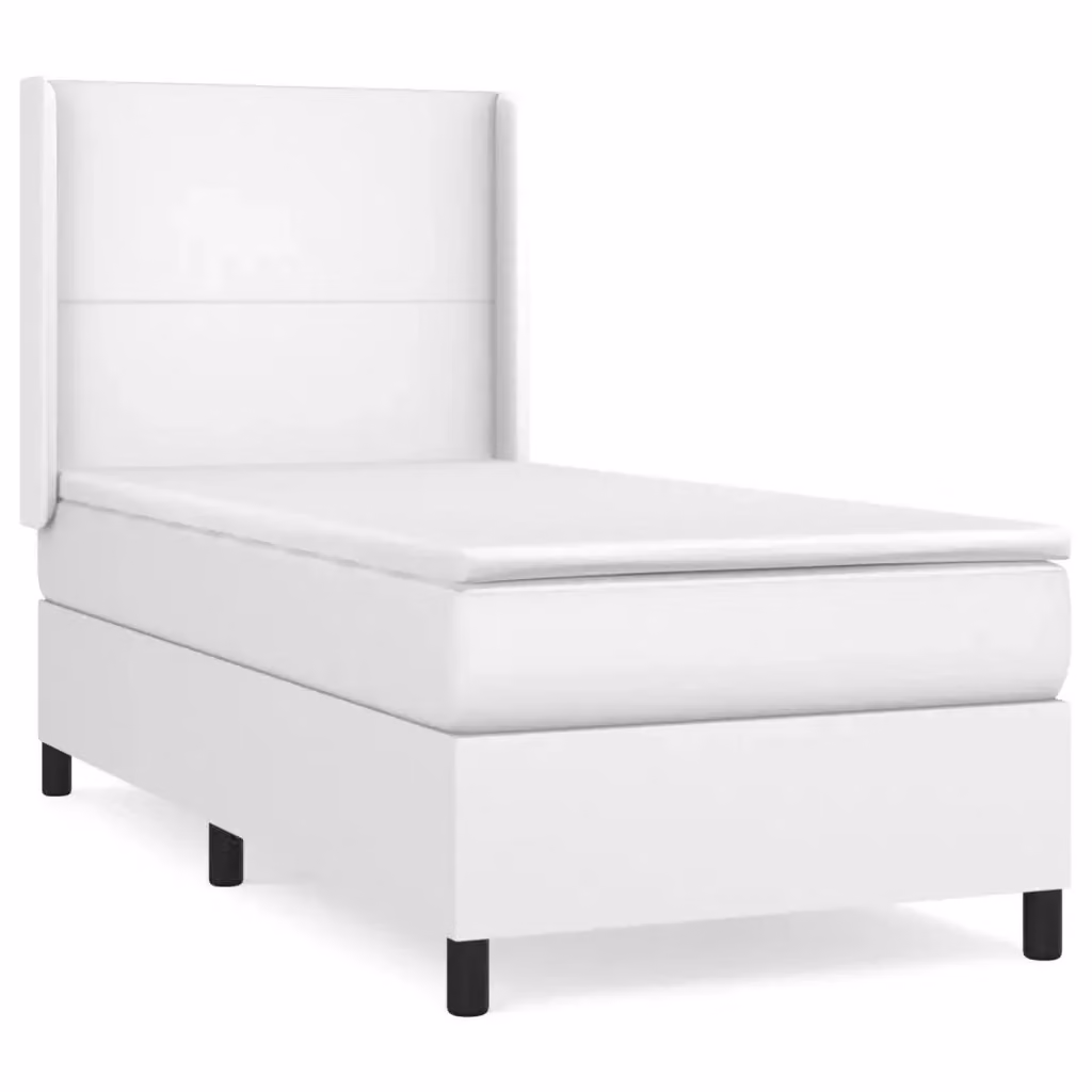 vidaXL Giroletto a Molle con Materasso Bianco in Similpelle, L/P/H: 90 x 190 x 128 cm – 2